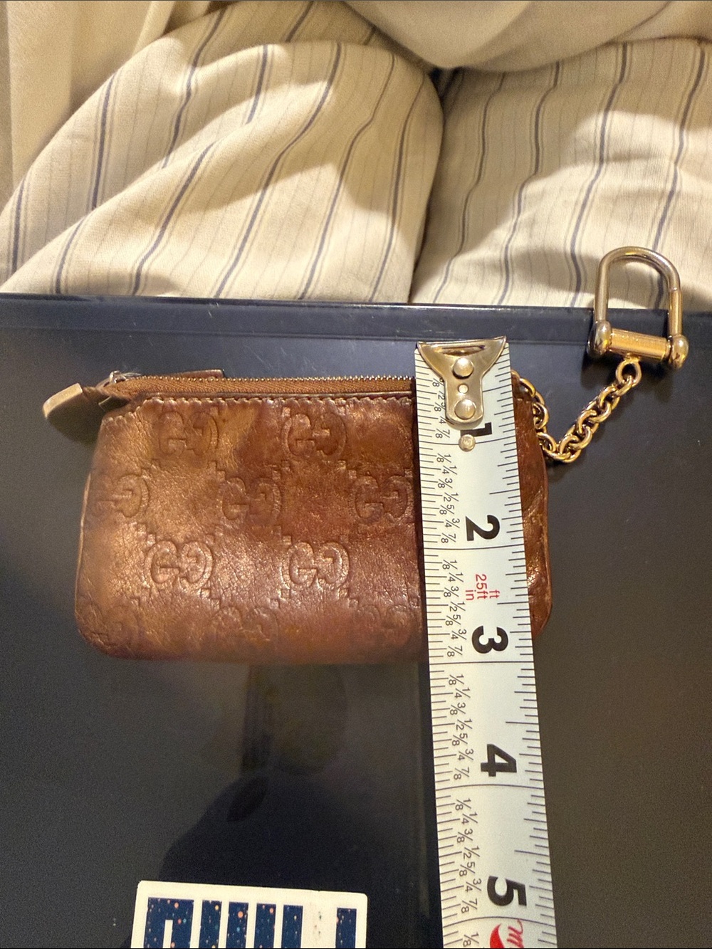 Gucci Brown Embossed Leather Key Pouch with Gold Chain - Picture 7 of 7